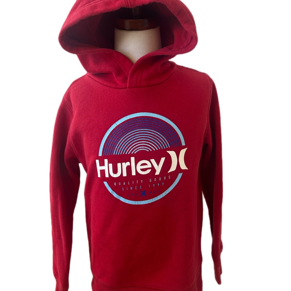 Hurley Red Hoodie with Blue & White Graphic
